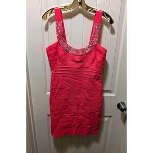 Pompous Girly Hot Pink Neon Mini Dress Rhinestones Prom Hoco Cocktail Size 11